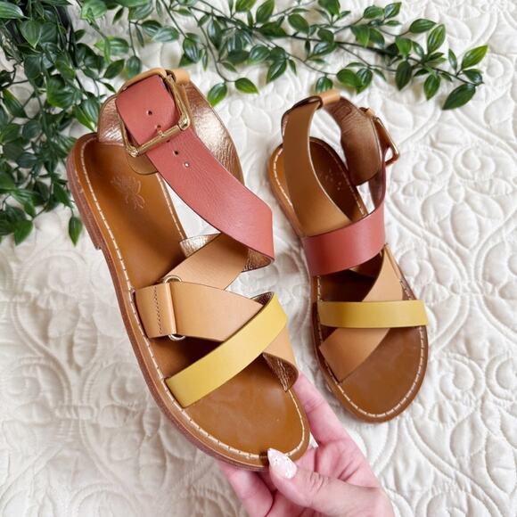 Anthropologie Sanchita Chamae Tri-Color Sandals Sz 38 / 8 - Picture 1 of 7